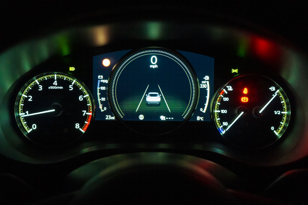 Illuminated diesel vehicle dashboard showing warning lights